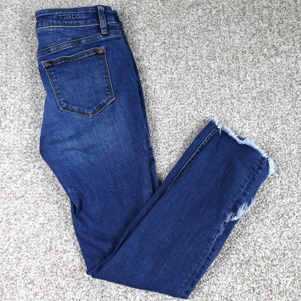 VIGOSSโ Women's Jagger Skinny Jeans Classic Fit Dark Wash Frayed Hem Size 24